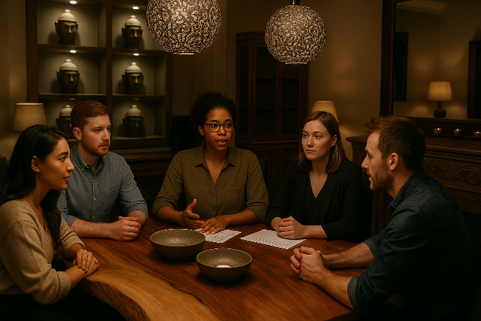 Réunion d'équipe d'une entreprise de ventes et conseils